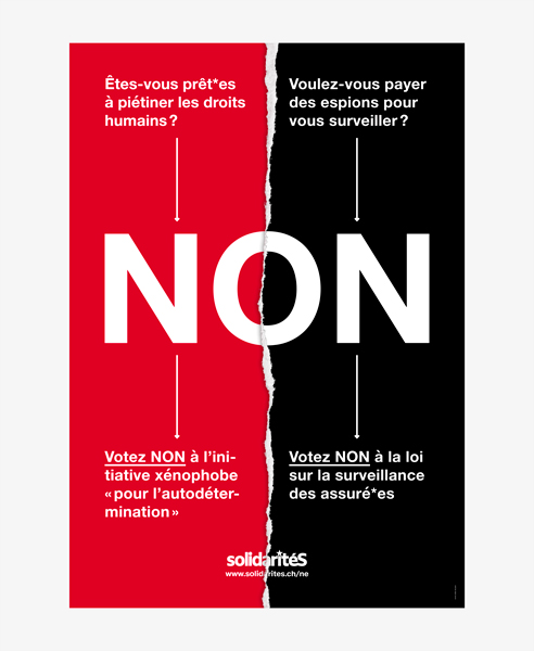 Voting campaign posters for Swiss party solidaritéS, 2016 — 2022